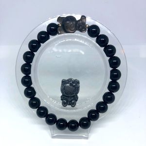 Kuromi Black Obsidian Crystal Bracelet + Hematite Mini Hello Kitty